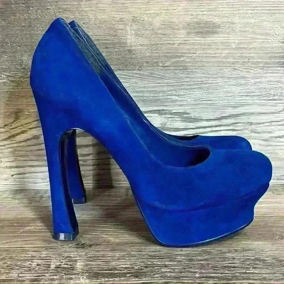 Kelsi Dagger Abrielle Blue Suede Platform Heels Women’s Size 7 Leather Upper - Picture 10 of 10